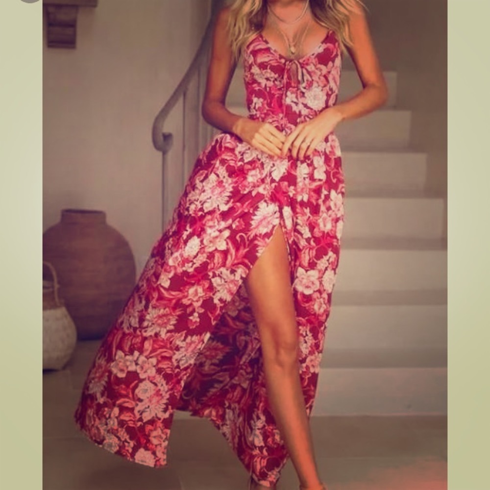 Floral red maxi dress